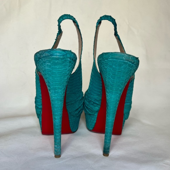 SALE!!! Christian Louboutin turquoise peep toe, size 37 1/2 - Picture 6 of 13